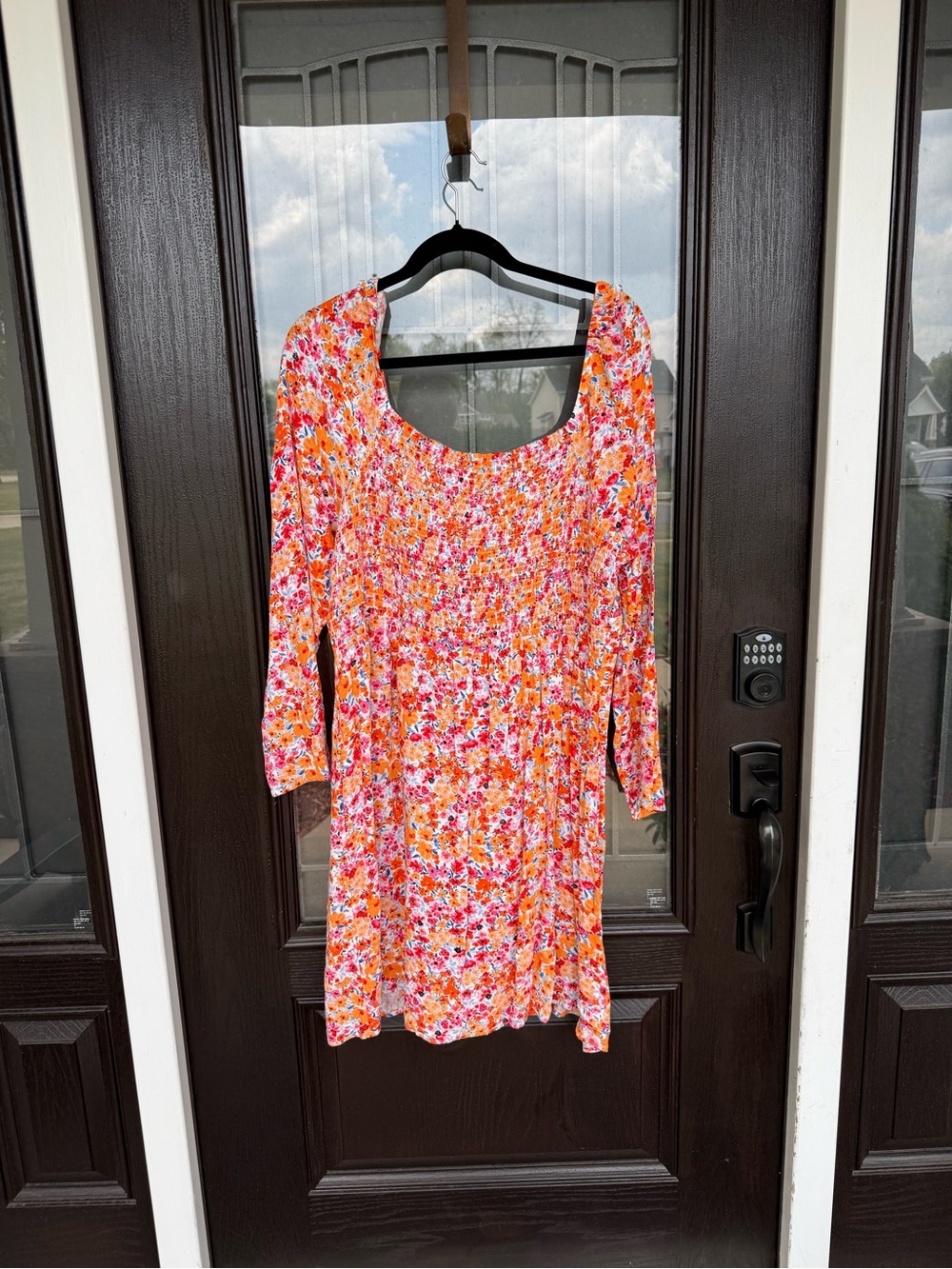 Old Navy Orange and Pink Floral Scoop Neck Tunic